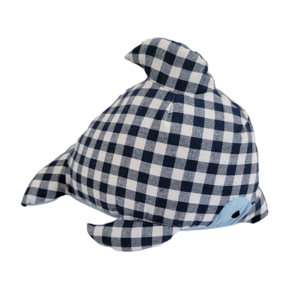 Morgan Dolphin Porpoise Whale Weighted Door Stop Blue Plaid or Shelf Sitter - Picture 3 of 7